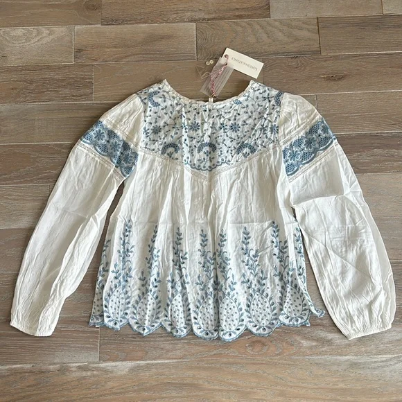 LoveShackFancy Badyn Blouse — Ivory Shores